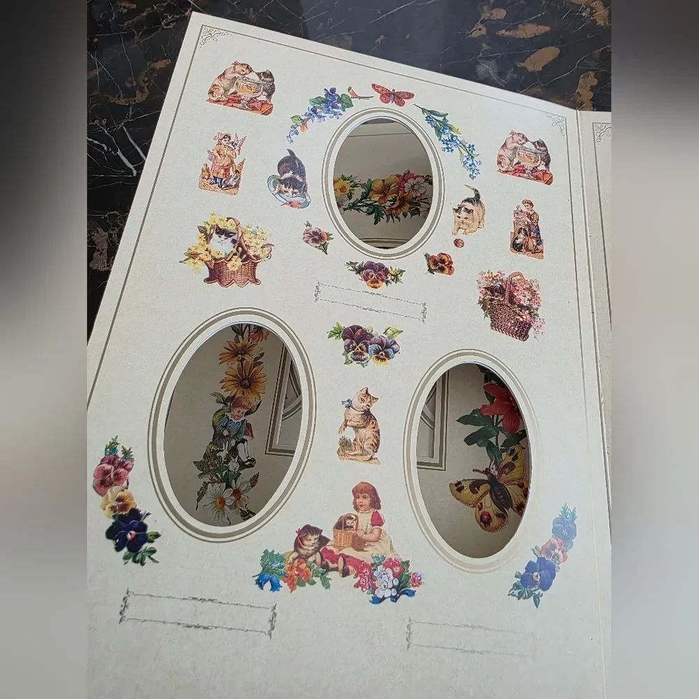 Victorian Frame Photo Album Floral Butterfly Design Ribbon Closure 35 Photo Vtg